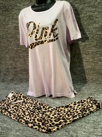 Victoria's Secret Pink Leopard Campus Tee Shirt + Ankle Leggings Set M 12 NWT