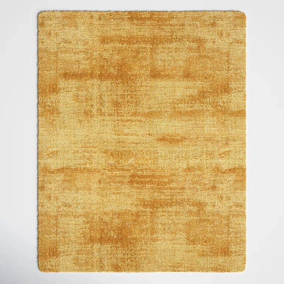 Alfombra tradicional de telar de mano alfombra de viscosa amarilla, alfombra de seda artística anudada a mano Foto 2 de 4