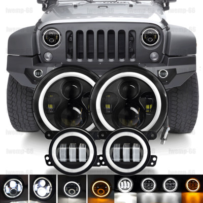 7'' Inch 90W LED Headlight DRL+ Fog Light Combo White For 07-18 Jeep Wrangler JK