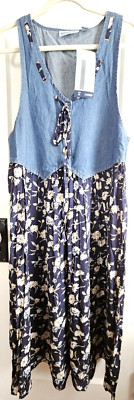 NWT VTG J.I.T. SPORT ladies Sz M MAXI dress denim vest upper floral print skirt