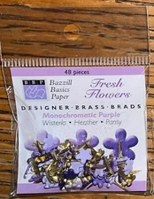 Bazzill Basics Paper ~Fresh Flowers Monocramatic Purple Designer Brads Scrapbook