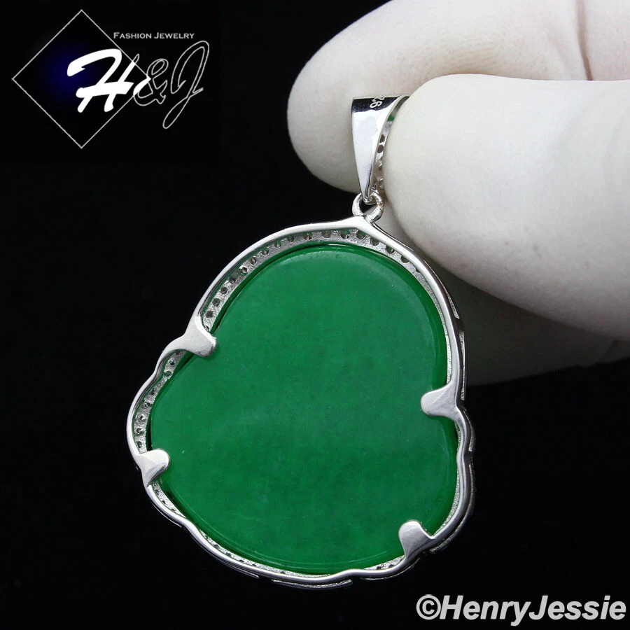 HOMBRE MUJER PLATA ESTERLINA 925 ICY BLING 3D VERDE JADE BUDA COLGANTE*SP236 Foto 2 de 4
