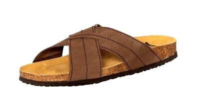 Echtleder Herren Pantoletten Nubuk Leder Sandalen Korksohle Fußbett Hausschuhe