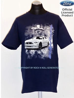 FORD MUSTANG T-SHIRT - Burn Out  Licensed Product M L XL XXL GT Shelby blau navy - Bild 1 von 2