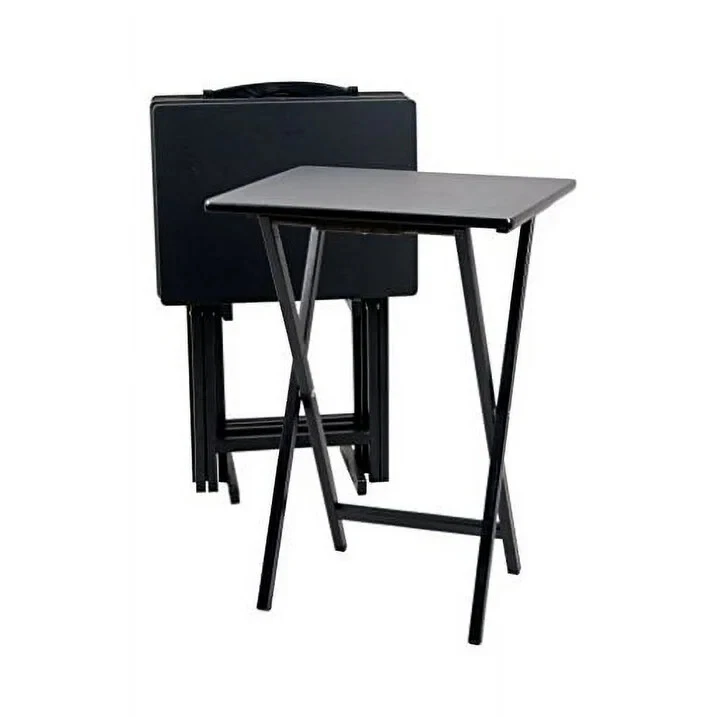 TV Tables Indoor Folding Set of 4 Black Tables and 1 Rack Stand Snack Time Movie - Image 3 of 4
