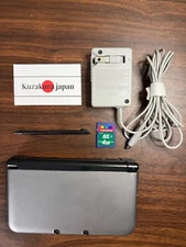 Nintendo 3DS LL XL Handheld Console SILVER Black w/Pen Charger SD Card NTSC-J