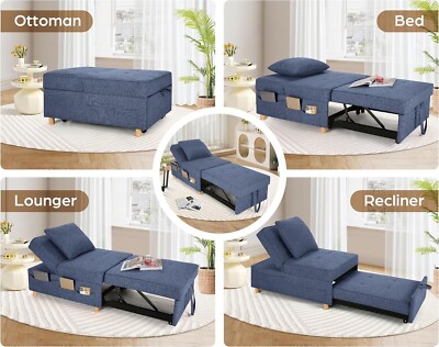 4-in-1 Convertible Sleeper Sofa with 6 Adjustable Backrest & Pillow @Small Space