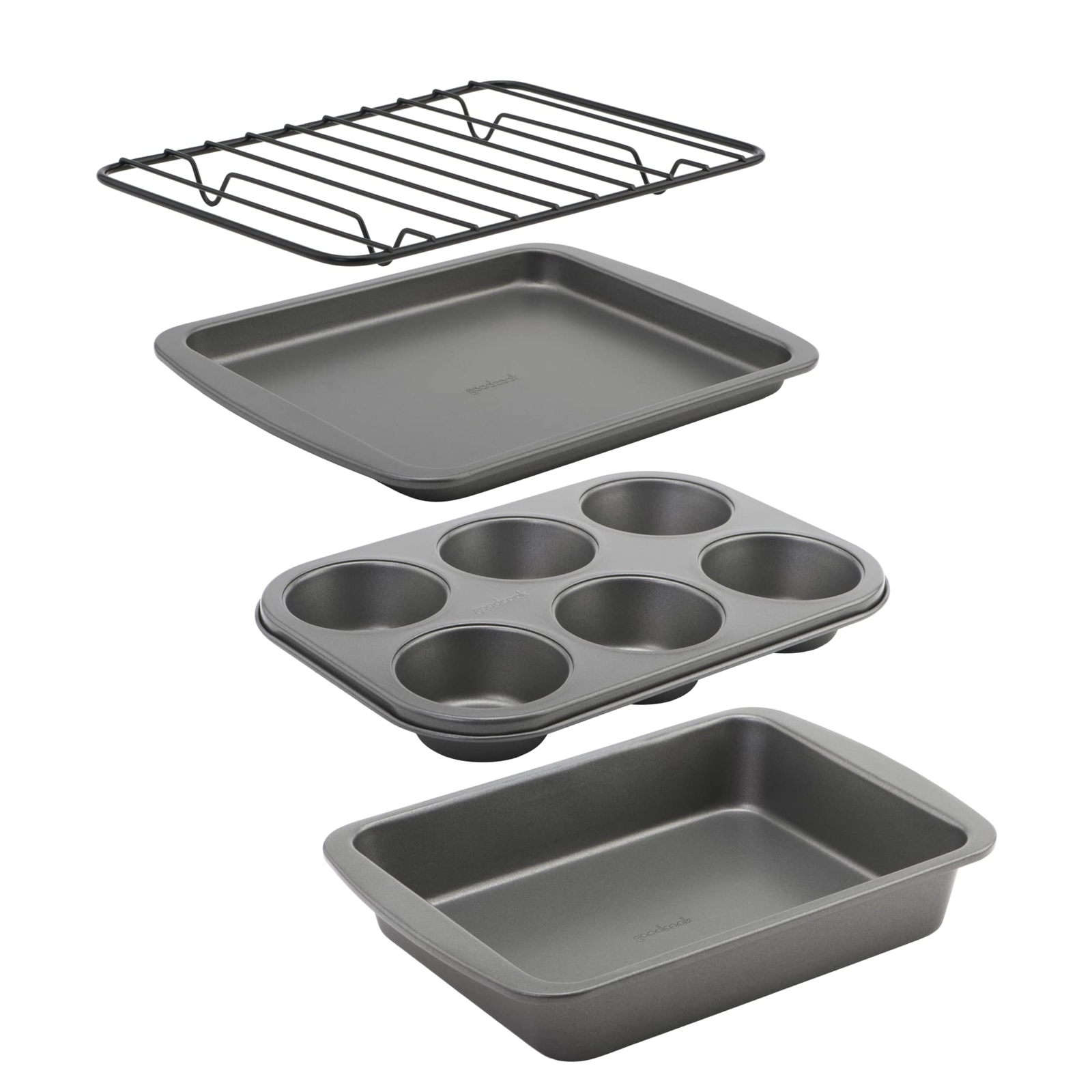 GoodCook 4-Piece Nonstick Steel Toaster Oven Set Includes Sheet Pan Rack and Cake Pan