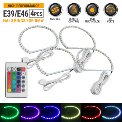 Multi-Color RGB LED Angel Eye Halo Rings For BMW E39 E46 3 5 7 Series Headlight