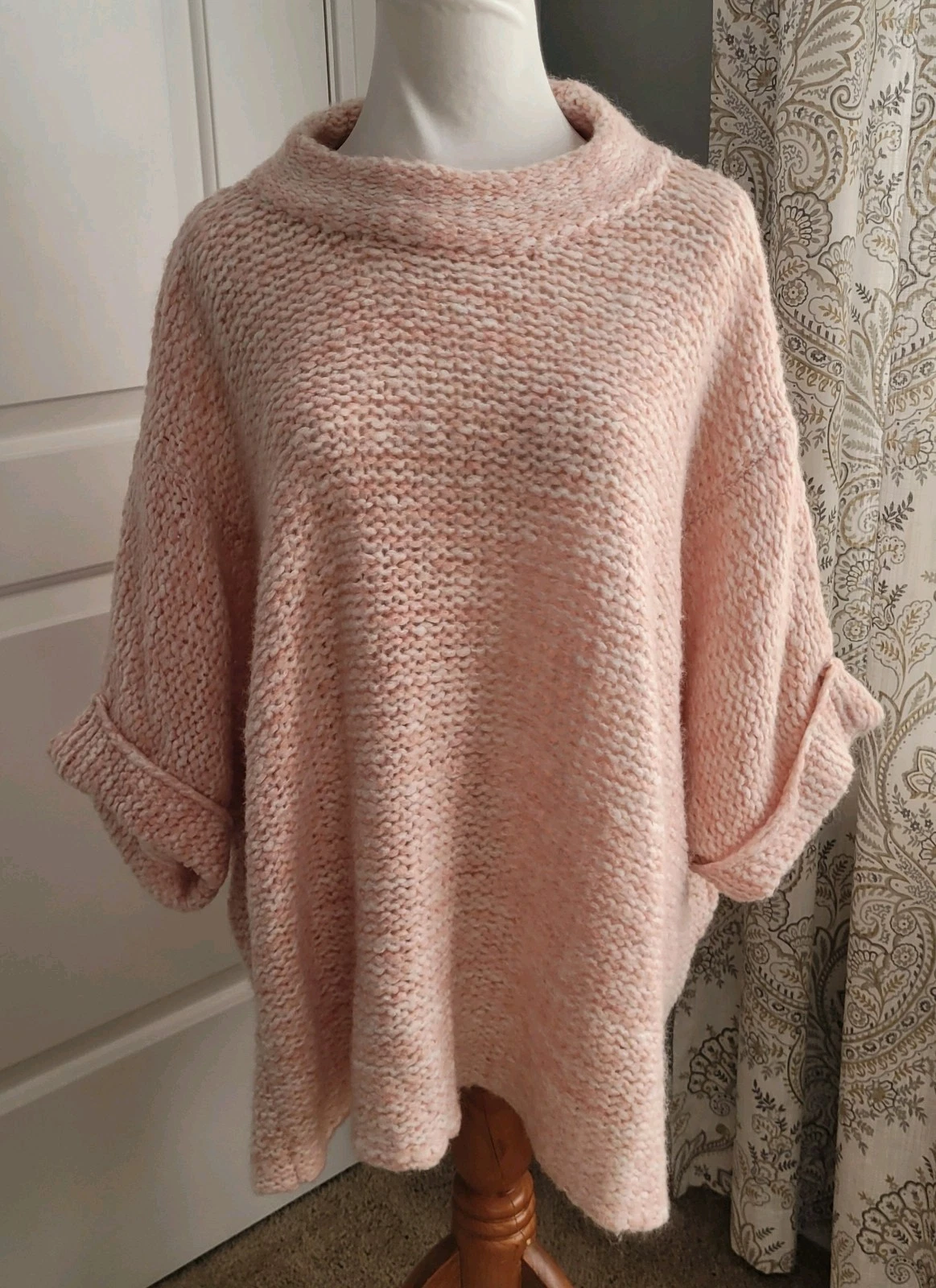 Lands End Women's Pink Big Baggy Poncho Style Sweater One Size