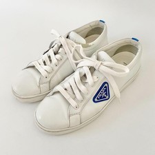 PRADA Sneakers Shoes Low-Cut Logo EU 38 US 8 Leather White Authentic