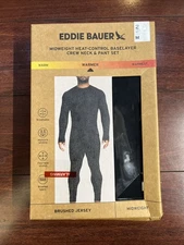 2-Piece Set Eddie Bauer Midweight Base Layer Crew / Pant Set Mens Medium Black