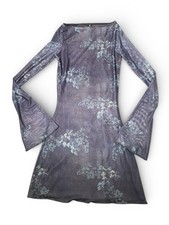 Motel Floral Dress Grey And Blue Women’s Mini Dress With Bell Sleeves Size Small