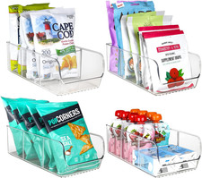 4-Pack Snack Organizer, 3-Compartment Plastic Bins with Removable Dividers, Chip