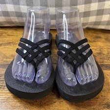 Women's Sanuk YOGA Mat SANDY Criss Cross Flip Flop Sandals Shoes Black Sz 6 EUC