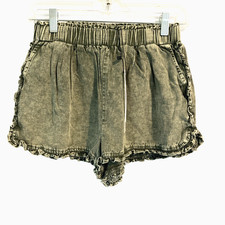 Mustard Seed Short Faded Green With Elastic Waist Fringed Leg 100 Cotton