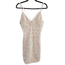 Forever 21 Beige Sequin Strappy Mini Bodycon Dress V-Neck Party S