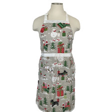 NWT Sleigh Bell Bistro Christmas Apron w/ Dogs Trees Presents Snow NEW