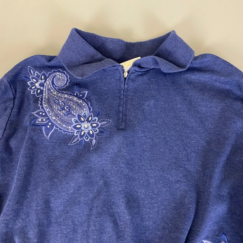 Alfred Dunner Sweatshirt Top Women's Plus 2X Blue Paisley Embellished Pullover - Image 2 of 4