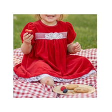 Toddler Girls Sz 4T Red Vintage Soft Velvet White Lace Puff Sleeves Dress
