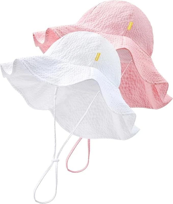 Baby Sun Hat Toddler Girl Beach Hat Adjustable Outdoor Summer Hat - Pink/White