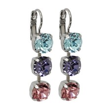 Mariana Rhodium Pltd Pastel Mix Multicolor Triple Dangle Drop Crystal Earrings