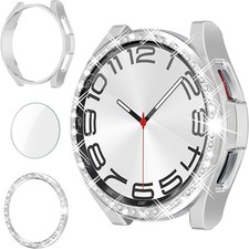 3 in 1 Bling Case for Galaxy Watch 6 Classic 47mm Anti-Fog Tempered Glass Bumper