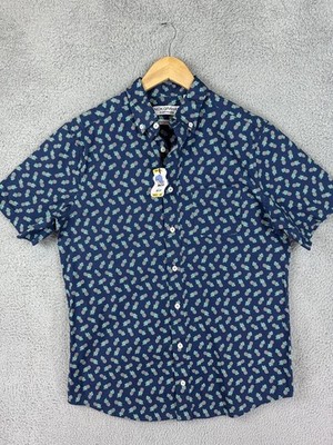 Nick Graham Shirt Mens Medium Pineapple Print Button Down Stretch Short Sleeve