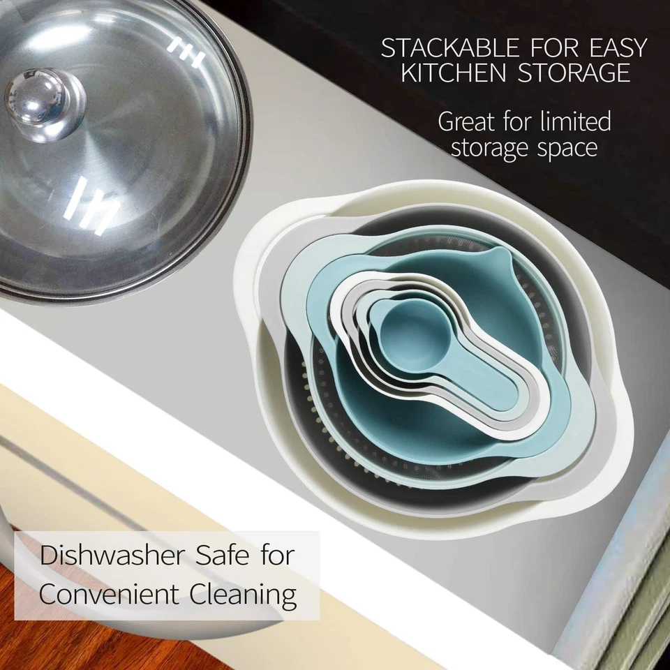 Tazones de plástico para mezclar - Juego de 8 tazones multicolores, anidados par Foto 2 de 4