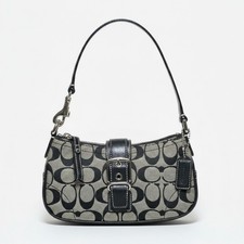Vintage Coach Hampton 6362 Mini One-Shoulder Bag Canvas Leather Black Color