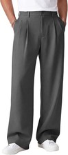 Mens Baggy Dress Pants Wide Leg Old Money Pleated Slacks Work Loose Trousers