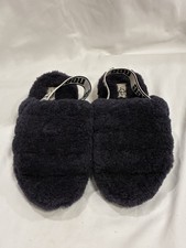 UGG Fluff Yeah Black Fuzzy Slides Slingback Sandal Slipper Women's Size 5
