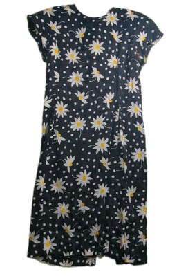 Vintage Adriana Papell Daisy Print Silk Dress Sholder Pads Open Back Bows Easter