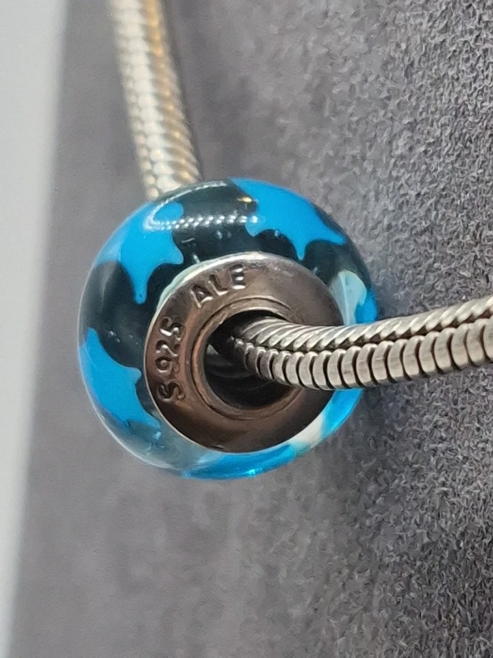 Pandora Murano Blue Glass Bead Charm White Stars - Image 4 of 4