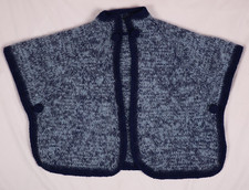Vintage Women  s Hand Knit Poncho / Cape Medium Blue / Navy Blue Button Closures