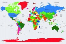 Quadro Mappa del Mondo Canvas 40x30 per Soggiorno, Stampa su Cornice in Legno