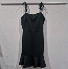 Express Black Tie-Strap Mini Dress Size XS Smocked Waist Ruffle Hem Cocktail...