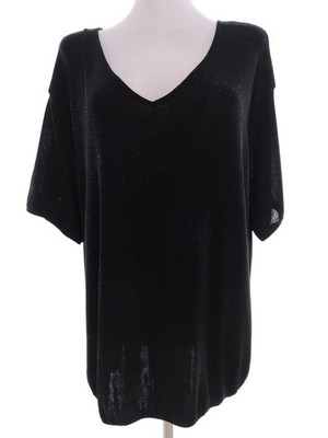 BONMARCHE Damen Tunika Bluse Gr. XL Schwarz Kurzer Ärmel Einfarbig V-Ausschnitt