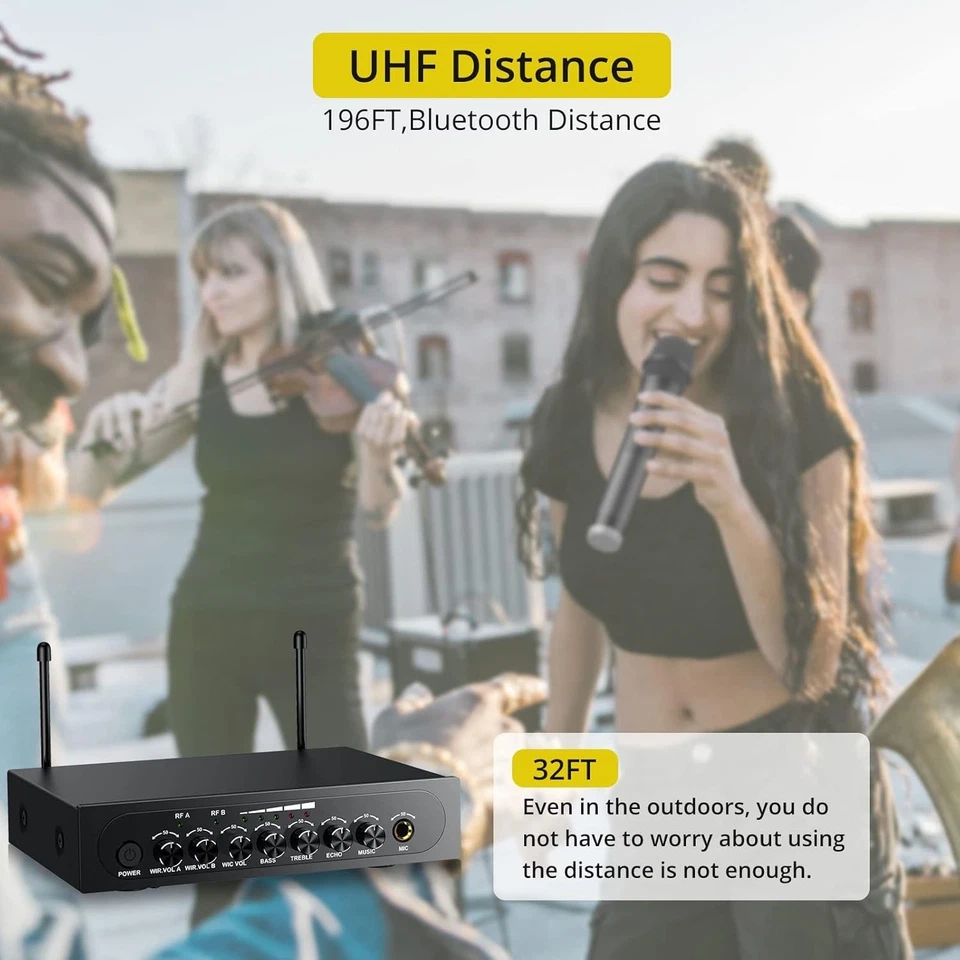 PROZOR UHF Wireless Microphone - Dual Handheld Microphone Support Bluetooth Rece - Image 4 of 4