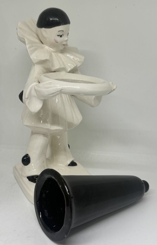 Jarrón de cerámica vintage Art Deco Pierrot/payaso francés con estatuilla - Imagen 4 de 5