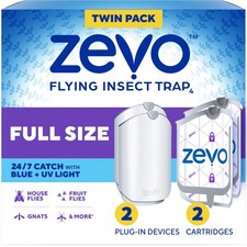 Zevo Flying Insect Traps - Plug-in Indoor Fly 2 Devices 2 Cartridges, White