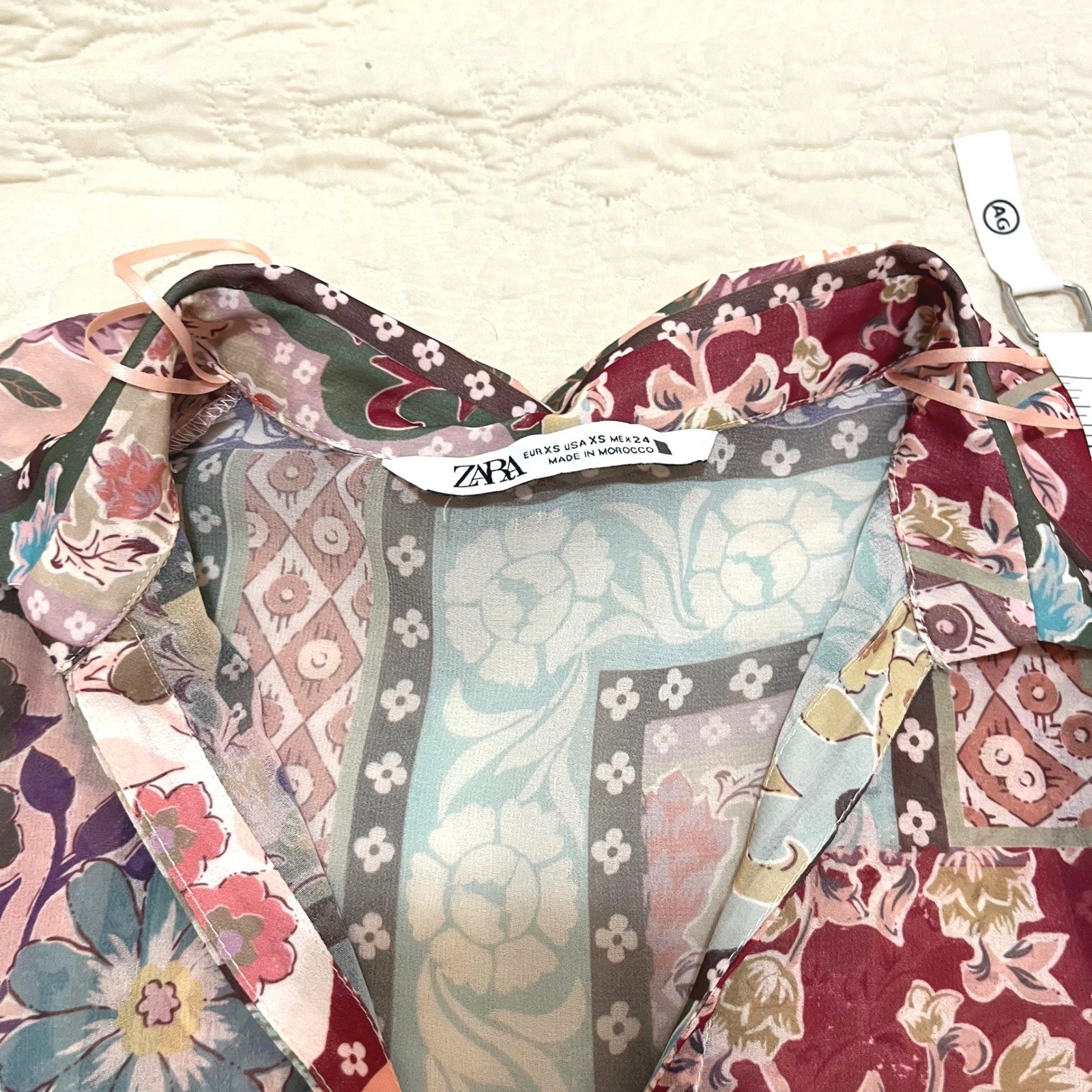 Boho Zara Patchwork Floral Button Down Sheer Blou… - image 8