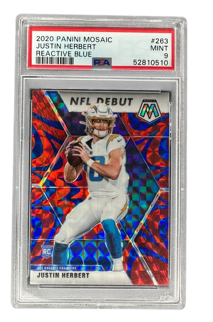 2020 Panini Mosaic #263 Justin Herbert Reactive Blue NFL Debut PSA 9 Rookie RC