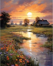 Fountor Paint by Numbers Kit for Adults Beginner, Countryside Sunset Adult Paint