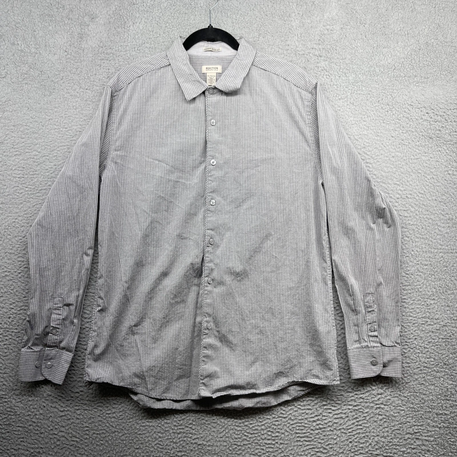 Reaction Kenneth Cole Men Button Down Shirt Gray Long Sleeve Collar Slim Size XL