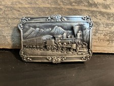 1984 Vintage Siskiyou Train Belt Buckle Steam Engine Locomotive Relief Railroad