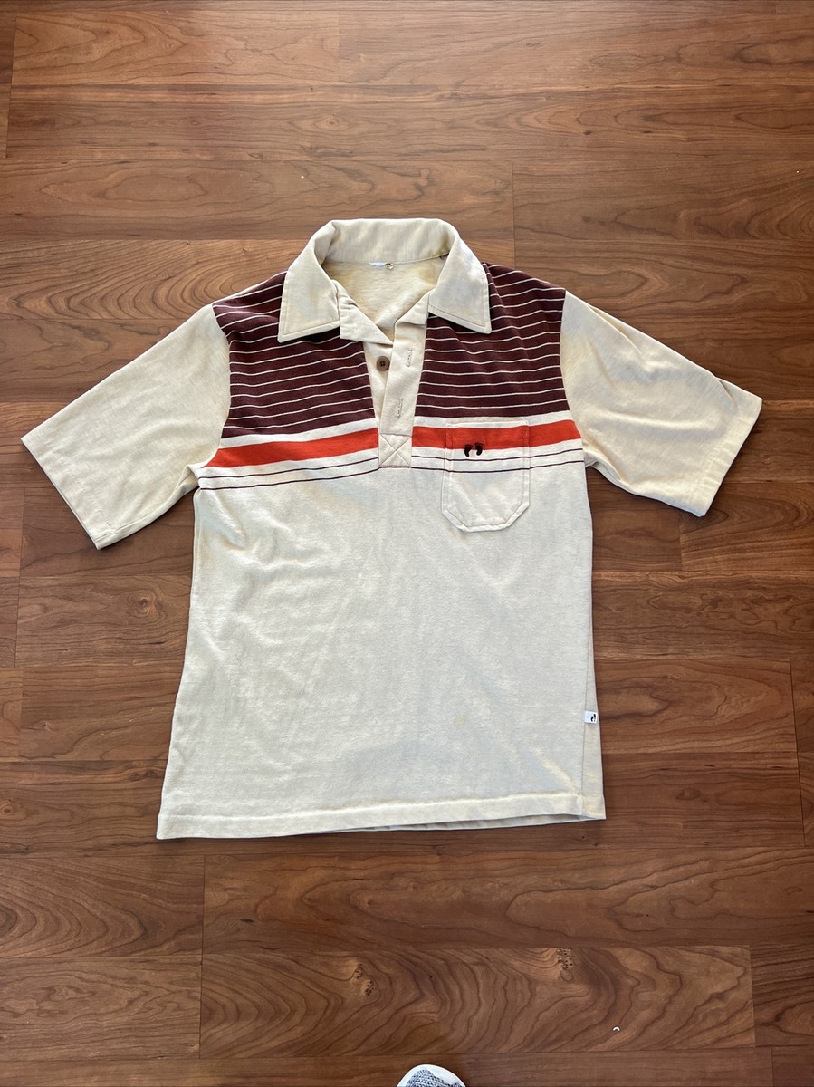 Rare Vintage Hang Ten Tan Stripe Knit Polo Shirt Surf Skate Rare Vintage Hang Ten Tan Stripe Knit Polo Shirt Surf Skate