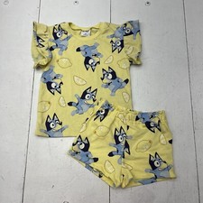 Bluey Yellow Blue All Over Bluey Lemon Print Shorts Shirt Set 2-Piece Girls 6X