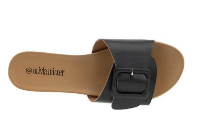 Olivia Miller Mia Woman's Black Buckle Slides Size 9 New In Box OMH-5325