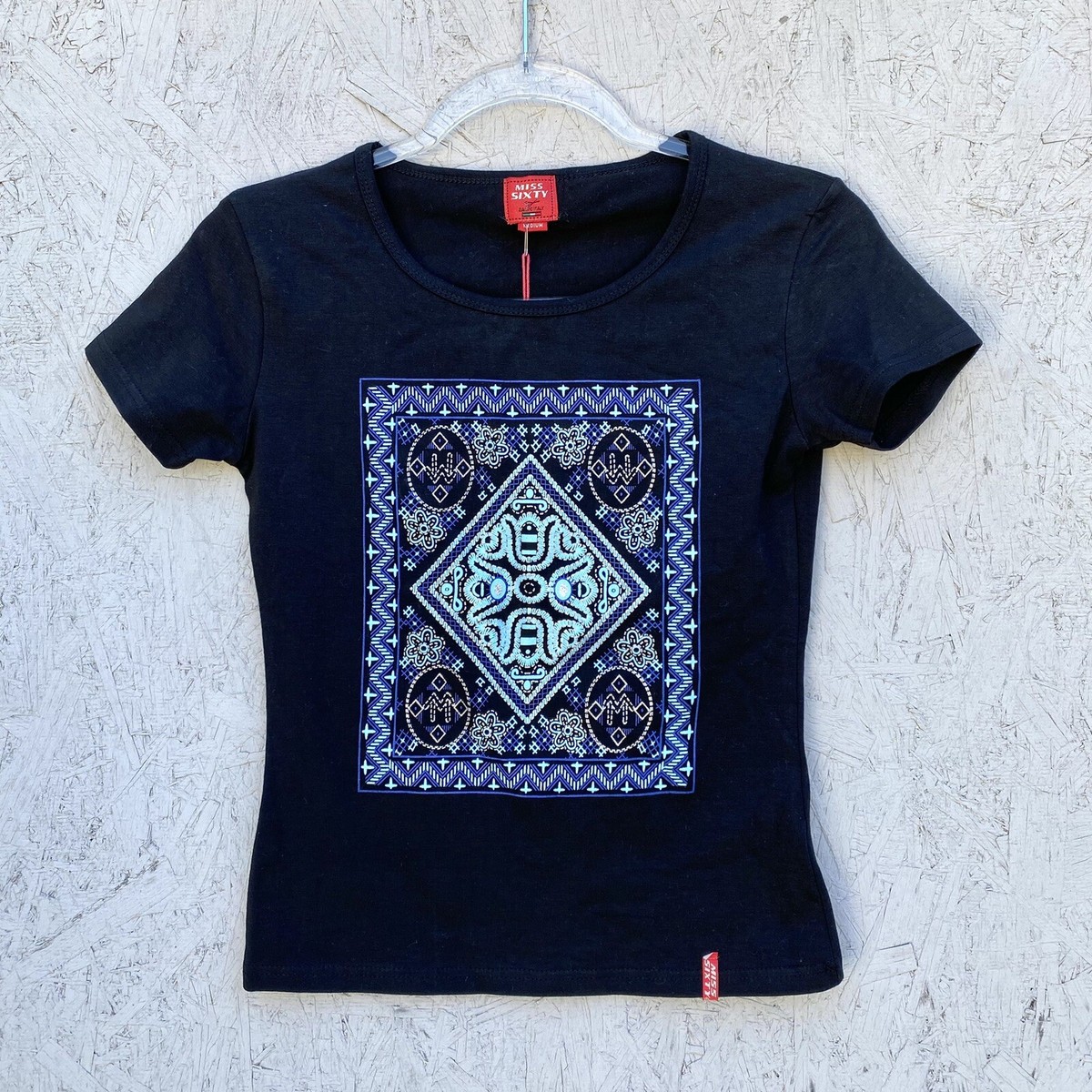 NWT Vintage Y2K Miss Sixty Mandala Slim Fit Baby Tee T-Shirt